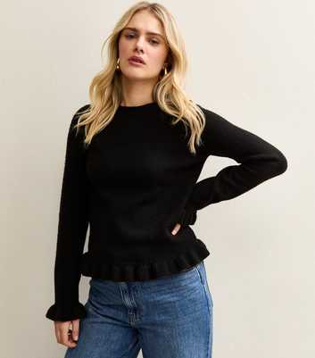 Black Frill Trim Crew Neck Jumper