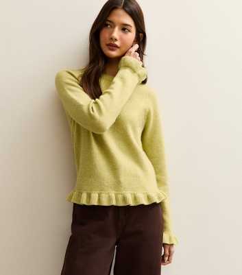 Light Green Frill Trim Crew Neck Jumper