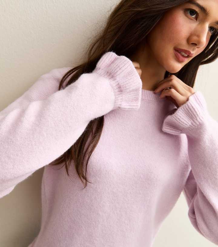 Light Pink Frill Trim Crew Neck Jumper