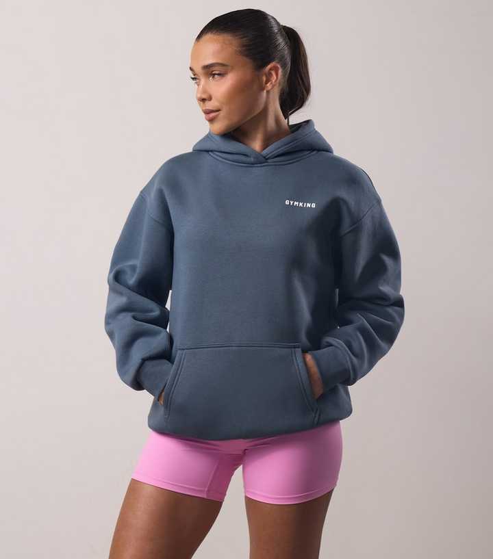 Gym King Blue Challenge Your Limits Slogan Print Hoodie