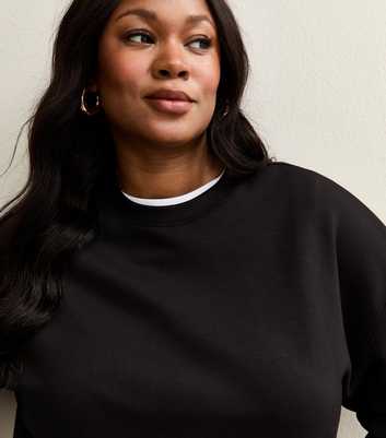 Curves Premium  Black Jersey Crew Neck Sweatshirt