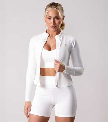 Gym King White 365 Logo Embroidered Zip Up Top