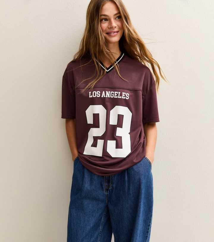 Brown LA Print Football T-shirt