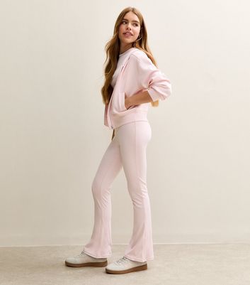 Girls Light Pink Dipped Waistband Flared Leggings