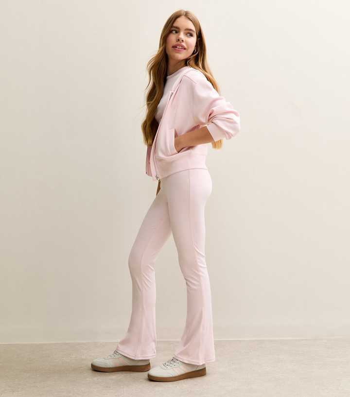 Girls Light Pink Dipped Waistband Flared Leggings