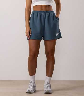 Gym King Dark Blue Jersey Logo Print Shorts