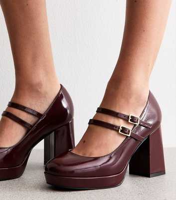 Dark Burgundy Mary Jane Platform Heels