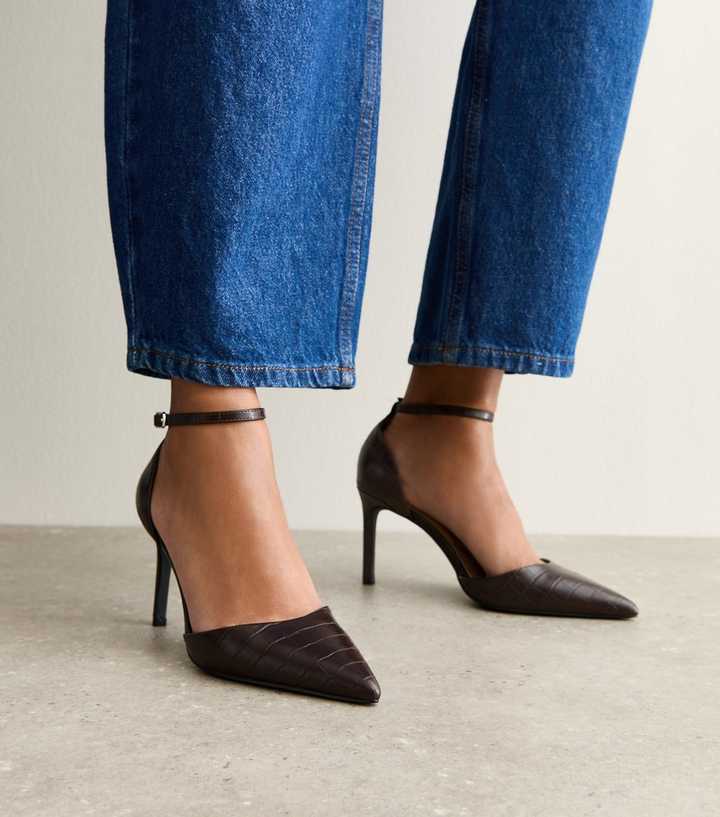 Brown Crocodile Effect Faux Leather Pumps