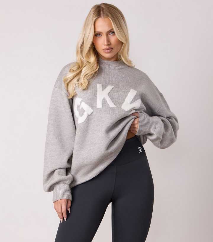 Gym King Light Grey Logo Crew Neck Jumper
