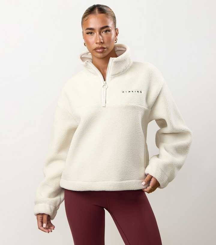 Gym King Cream Fleece Logo Embroidered Quarter Zip Sweatshirt