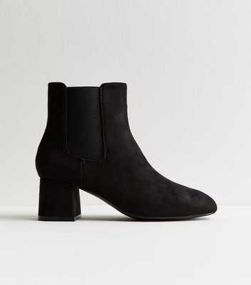 Black Faux Suede Heeled Chelsea Boots