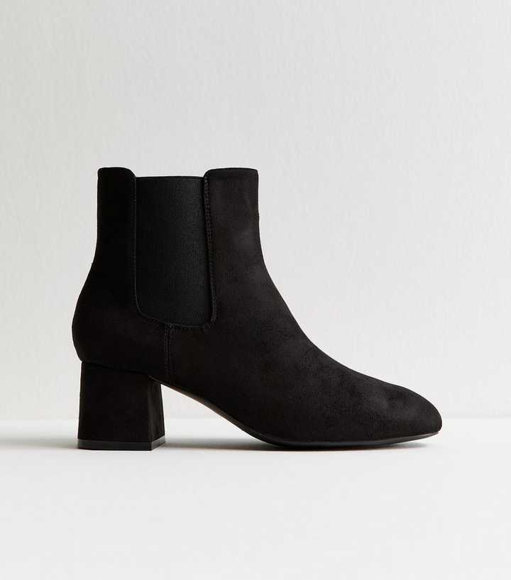 Black Faux Suede Heeled Chelsea Boots