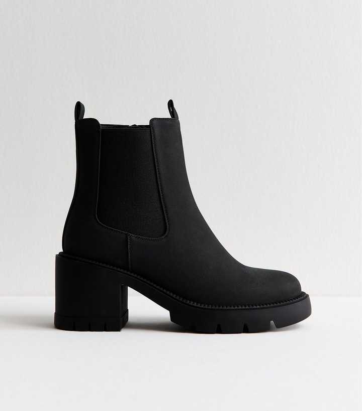 Wide Fit Black Faux Suede Ankle Chelsea Boots