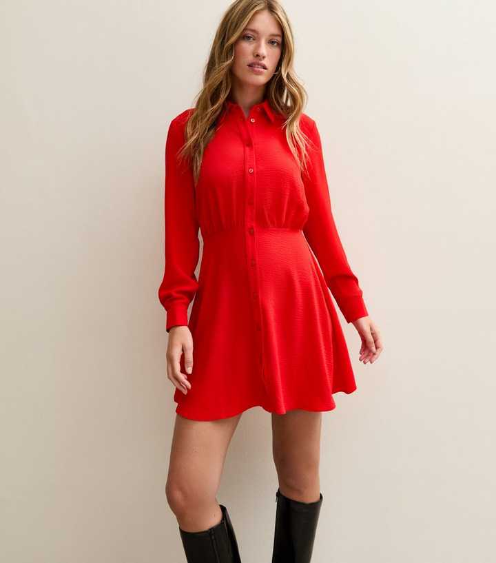 Red Collared Mini Skater Dress | New Look Red Collared Mini Skater Dress | New Look