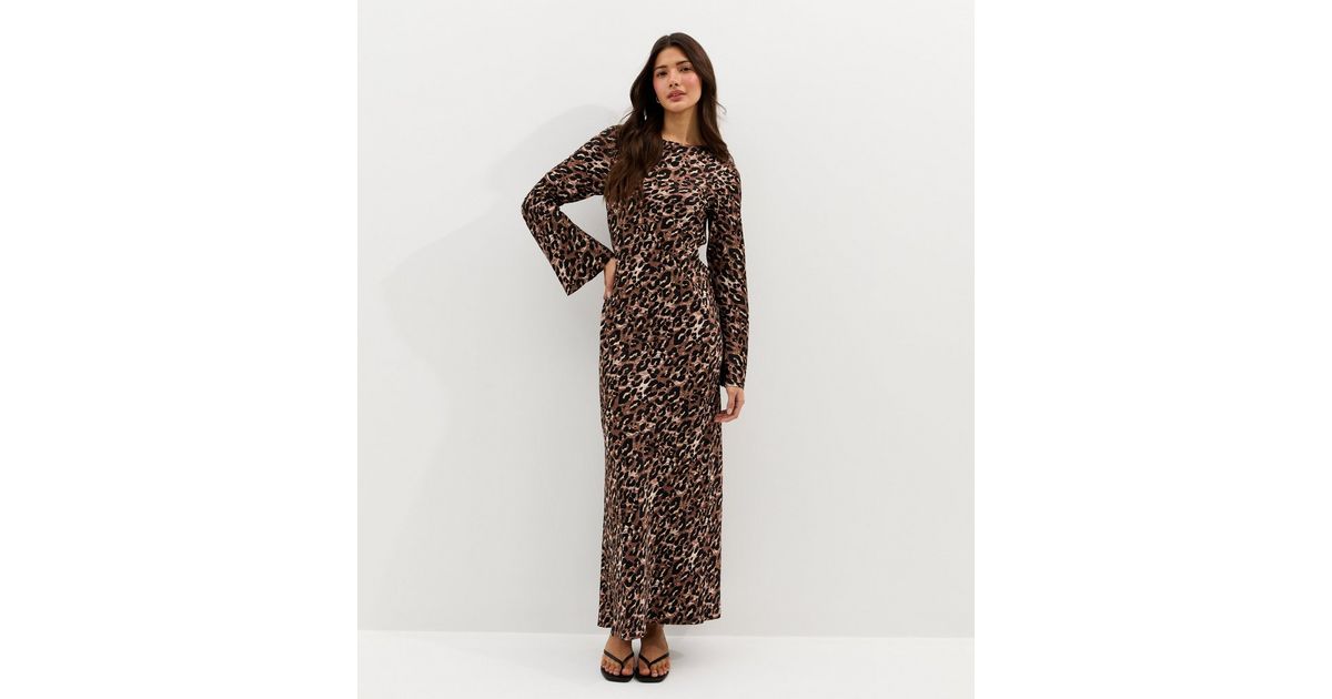 Brown Animal Print Satin Cowl Back Maxi Dress | New Look