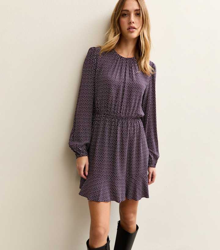 Burgundy Spotty Flared Hem Mini Dress | New Look