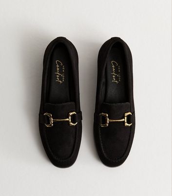 Black Faux Suede Snaffle Buckle Loafer