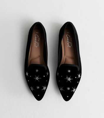 Black Velvet Diamante Embellished Slipper Loafers