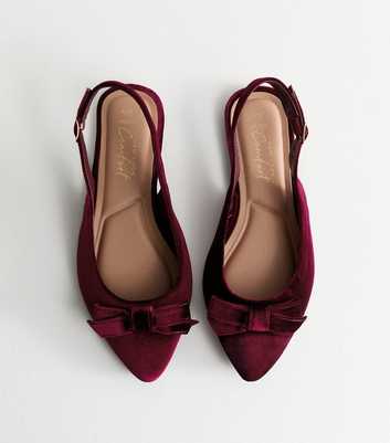 Wide Fit Burgundy Velvet Bow Applique Slingback Flats