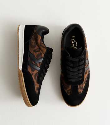 Brown Leopard Print Panelled Faux Leather Trainer