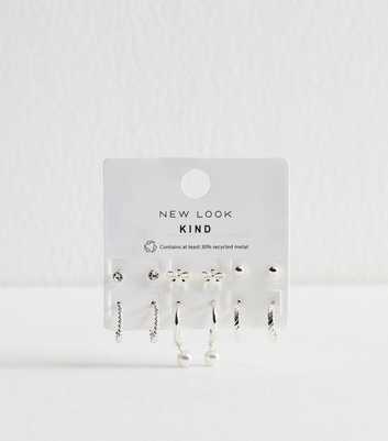 Silver Tone Pack of 6 Assorted Stud and Hoop Earrings