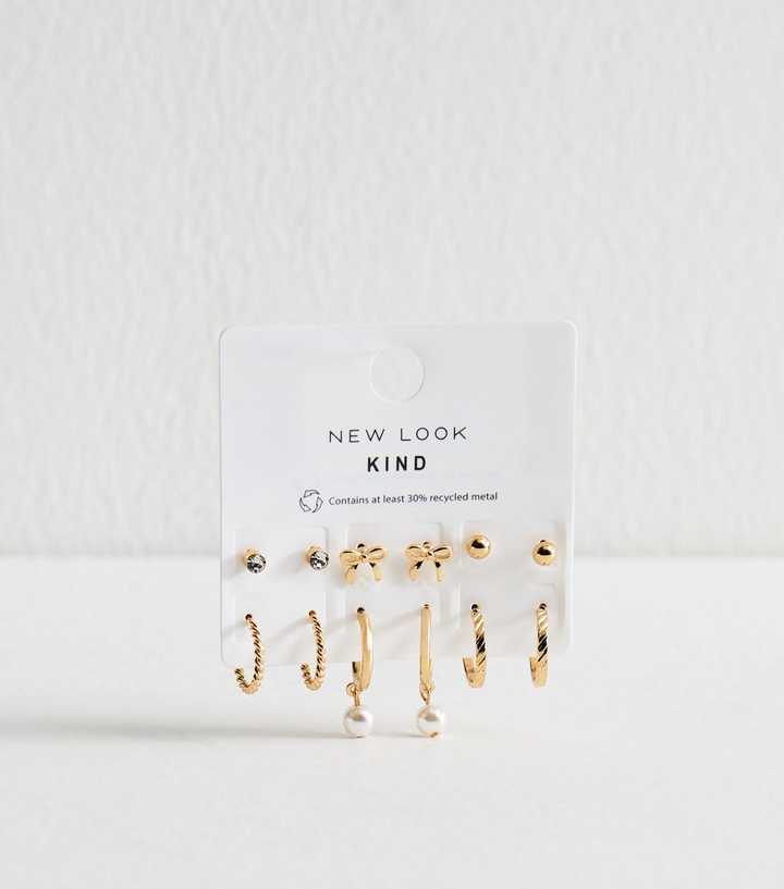 Gold Tone Pack of 6 Assorted Stud and Hoop Earrings