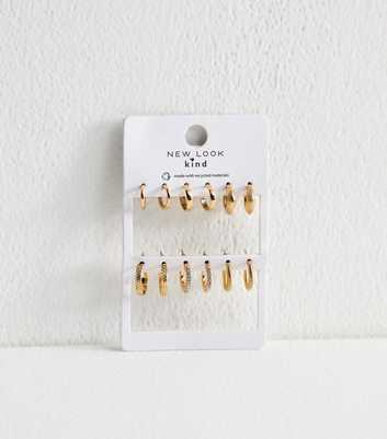 Gold Tone Pack of 6 Assorted Mini Hoops with Diamante