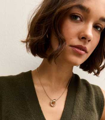 Gold Tone Doorknocker Pendant Necklace