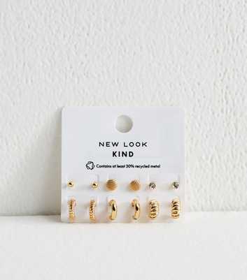 6 Pack Gold Tone Studs and Hoops Diamante and Twist Design