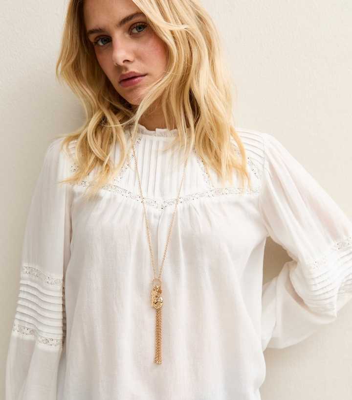 Gold Tone Heart and Key Tassel Necklace