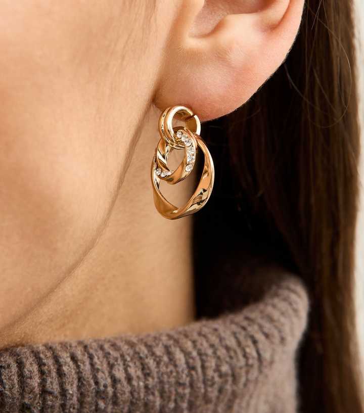 Gold Tone Mini Double Circle Diamant?� Stud Earrings