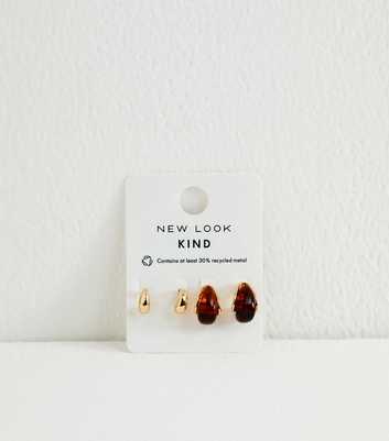 Pack of 2 Gold Tone and Burgundy Resin Teardrop Earrings.