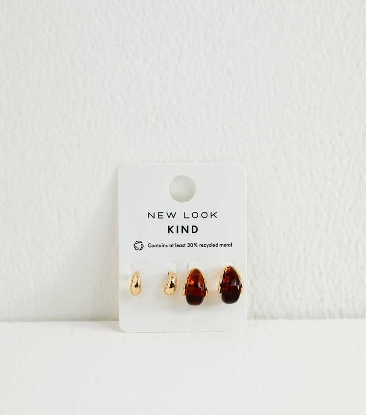 Pack of 2 Gold Tone and Burgundy Resin Teardrop Earrings.