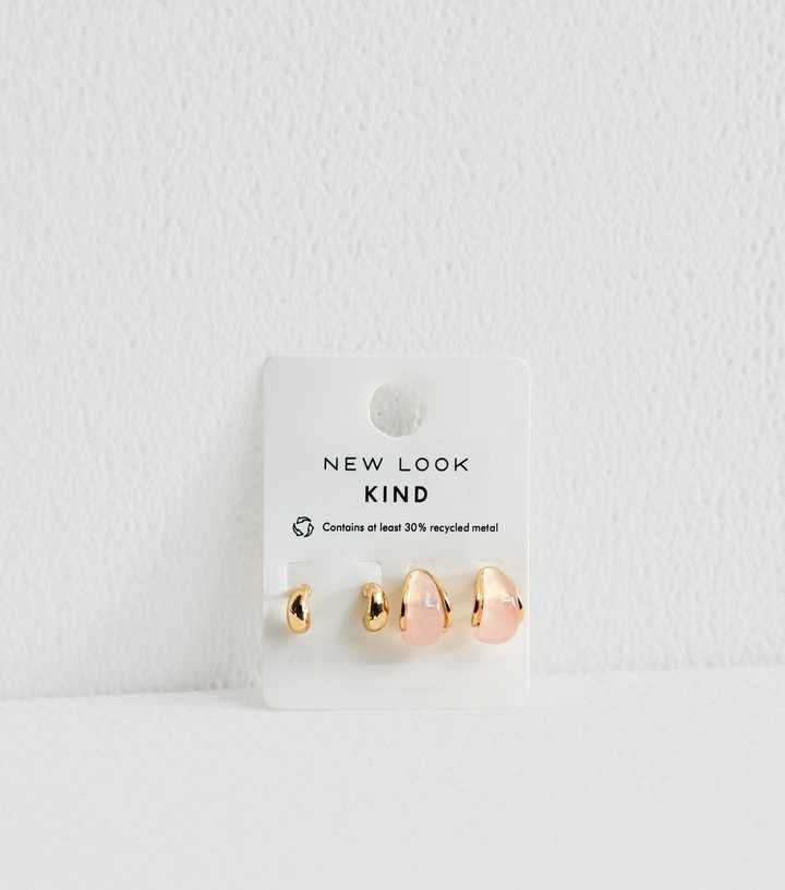 Pack of 2 Gold Tone and Pink Resin Teardrop Earrings.