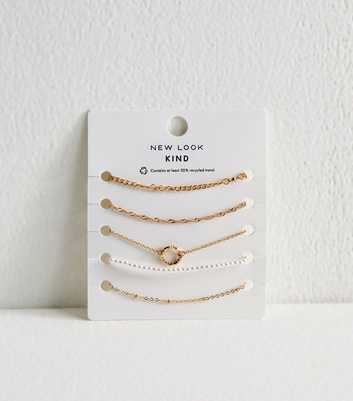 Gold Tone Faux Pearl 5-Pack Bracelets