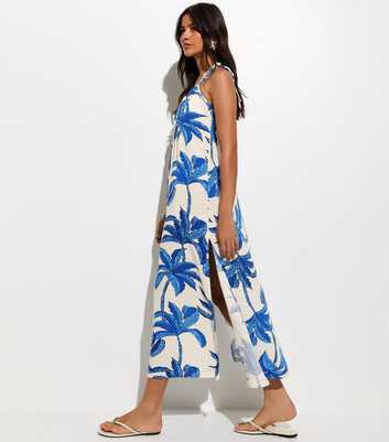 Blue Palm Tree Print Beach Maxi Dress