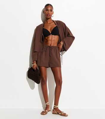 Brown Cotton Slub Beach Shorts