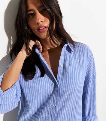 Blue Striped Oversized Long Sleeve Beach Shirt