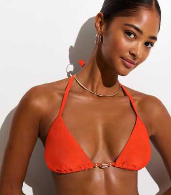 Bright Orange Shell Trim Triangle Bikini Top