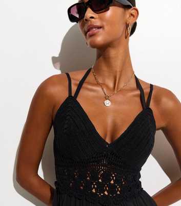 Black Crochet Bodice Wide Leg Jumpsuit