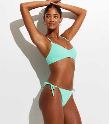 Turquoise Beaded Trim Side Tie Bikini Bottoms