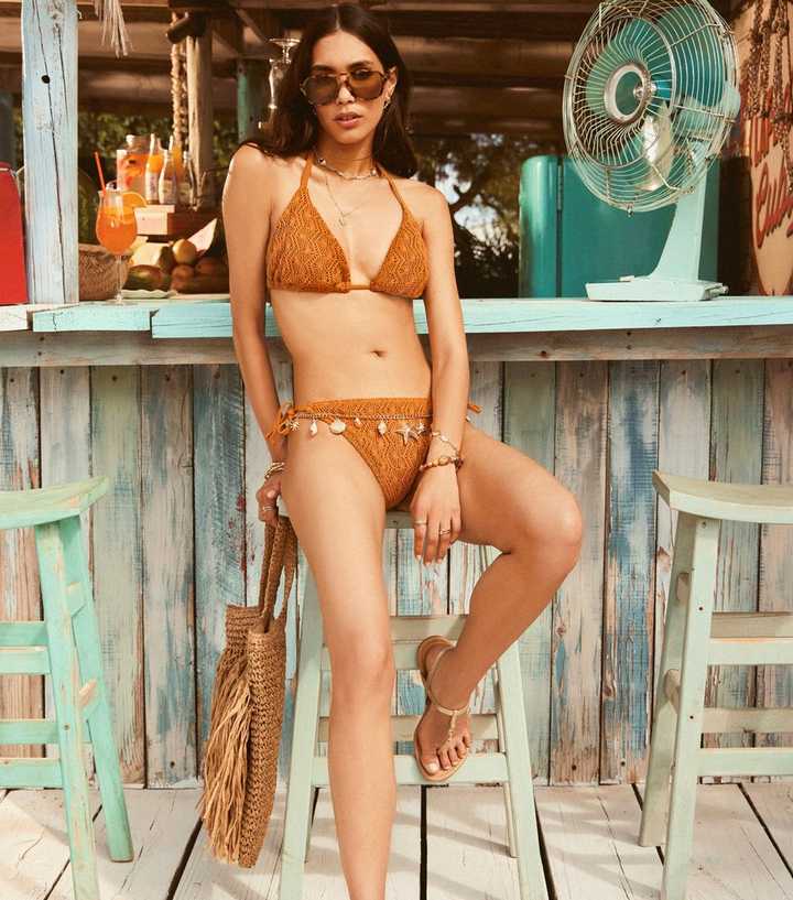 Dark Yellow Crochet Triangle Bikini Top