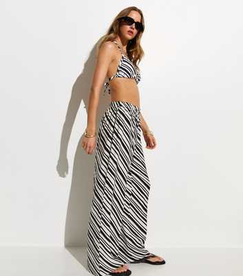Black Striped Wide Leg Beach Trousers