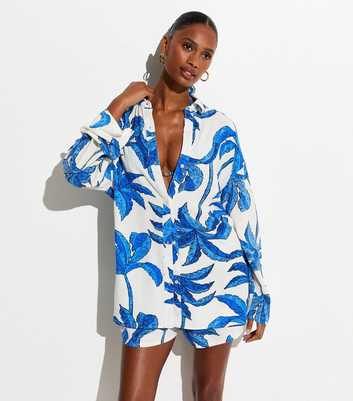 Blue Palm Tree Print Shirt
