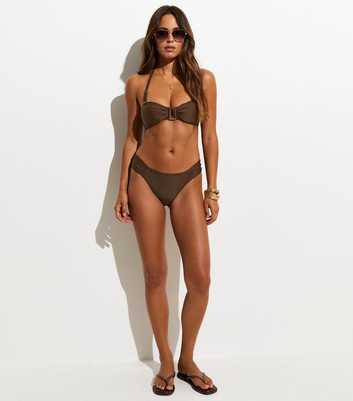 Dark Brown Ruched Tanga Bikini Bottoms