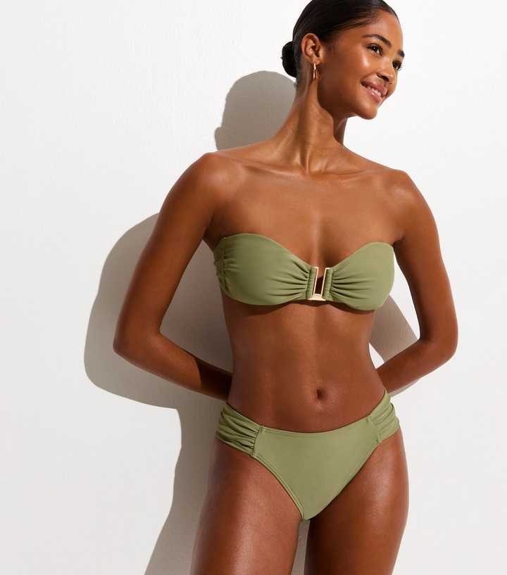Light Green Ruched Tanga Bikini Bottoms