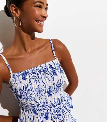 Blue Sun Print Shirred Cami Beach Top