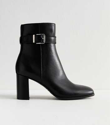 Black Leather Buckled Ankle Boots