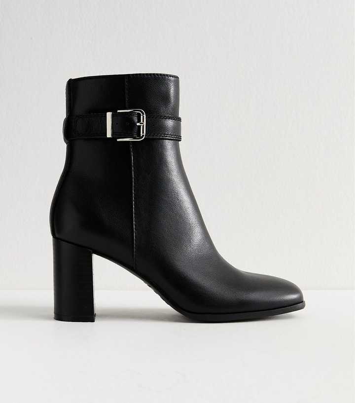 Black Leather Buckled Ankle Boots