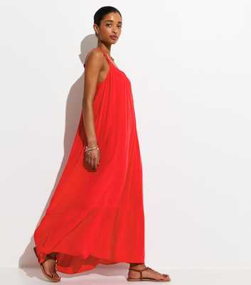 Bright Red Knot Strap Beach Maxi Dress